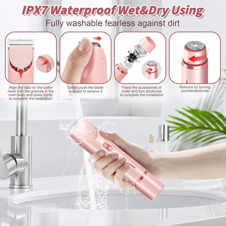 saoo 2 in 1 painless Hair Trimmer waterproof (Color Pink)