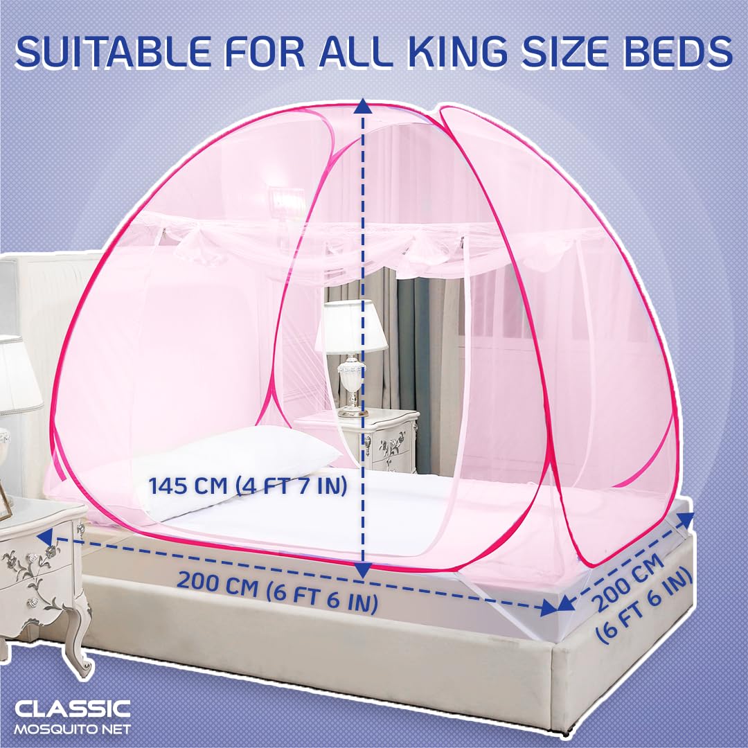 Classic Mosquito Net for Double Bed | King Size Foldable Machardani | Polyester 30GSM Strong Net | PVC Coated Corrosion Resistant Steel Wire - Blue