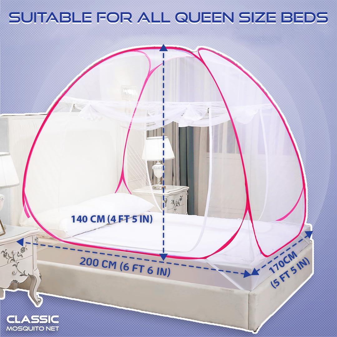 Classic Mosquito Net for Double Bed | King Size Foldable Machardani | Polyester 30GSM Strong Net | PVC Coated Corrosion Resistant Steel Wire - Blue