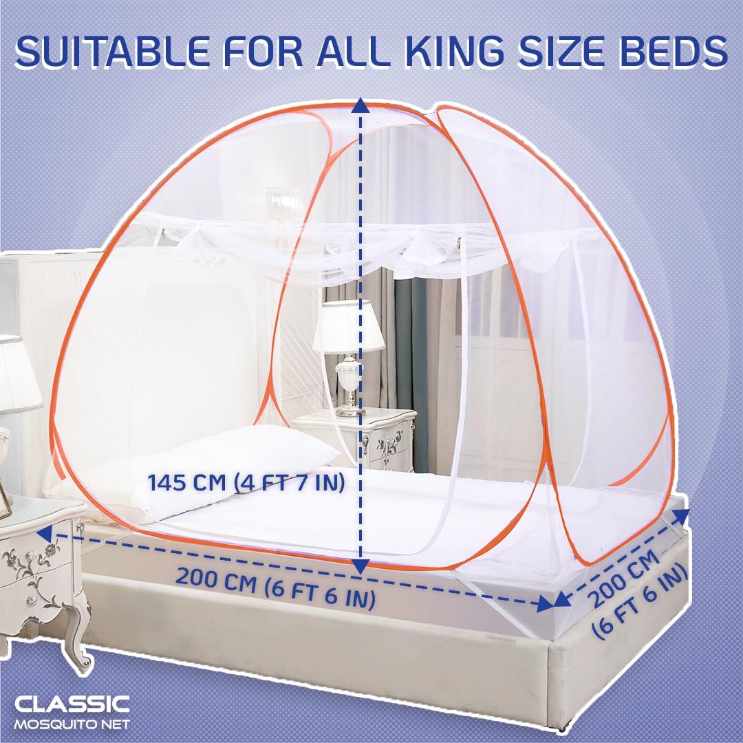 Classic Mosquito Net for Double Bed | King Size Foldable Machardani | Polyester 30GSM Strong Net | PVC Coated Corrosion Resistant Steel Wire - Blue