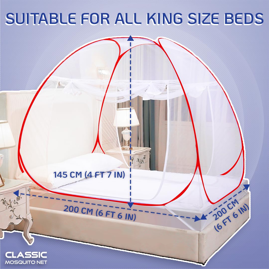 Classic Mosquito Net for Double Bed | King Size Foldable Machardani | Polyester 30GSM Strong Net | PVC Coated Corrosion Resistant Steel Wire - Blue